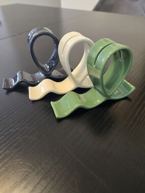 Gloss Glazed Ceramic Napkin Ring Set - Green, White & Gray
